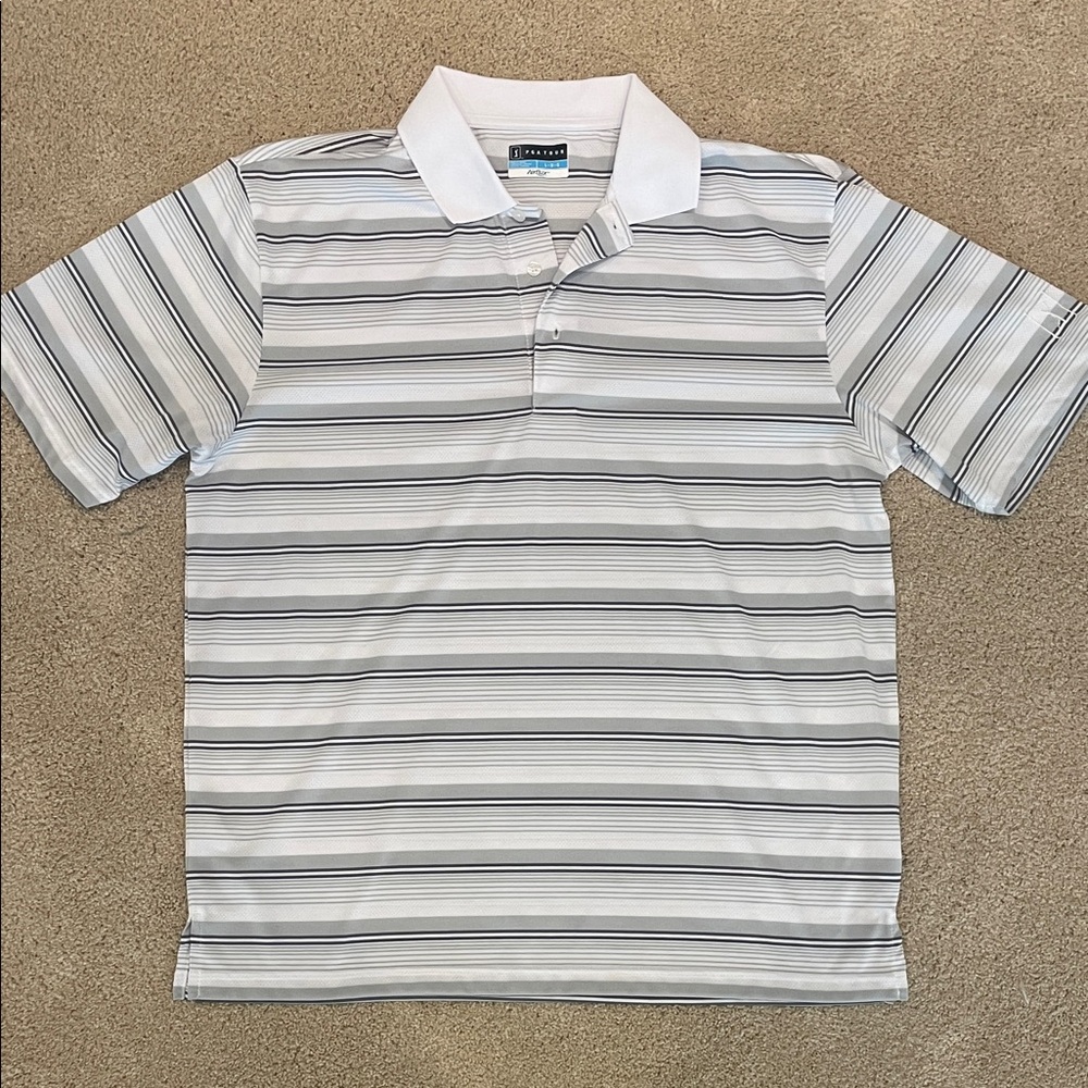 PGA Tour golf polo white gray striped, men’s size large
